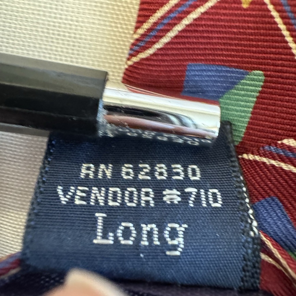 Lands End Silk Necktie Red Green Blue Geometric Diamond Print Tie Long 62" USA - Picture 7 of 9